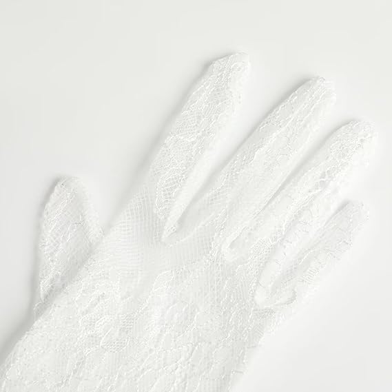 HANNEA® White Long Lace Gloves for Women, Elegant Mesh Elbow Length Bridal Party Accessory, Soft Lace Dress Gloves Fits Arm Circumference up to 11 Inches