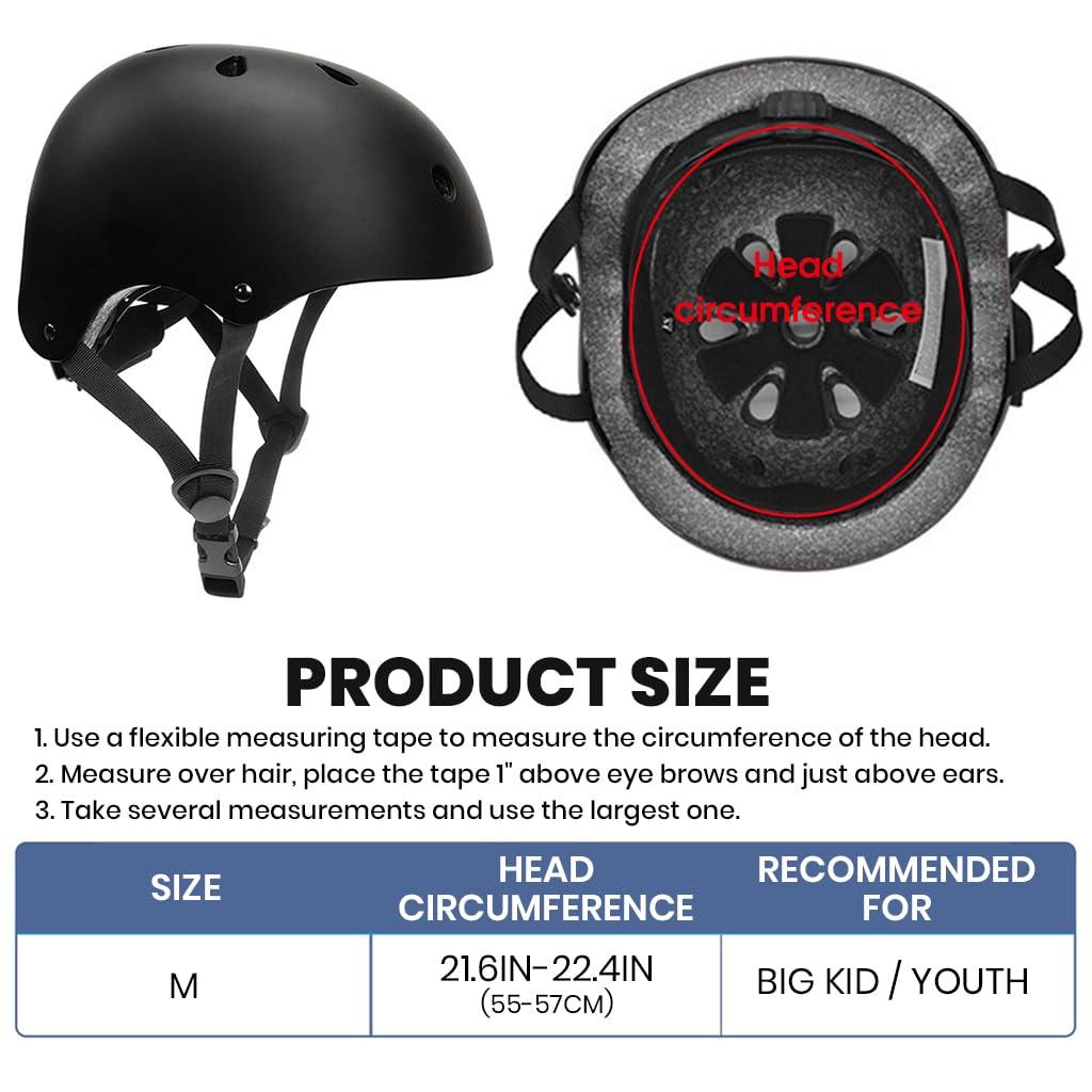 Proberos Helmet for Biking and Skating with Adjustable Chin Strap and EVA Foam Lining | Black