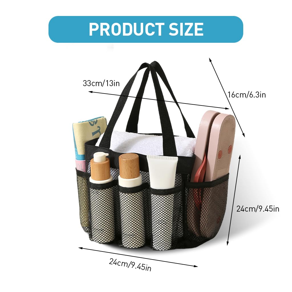 Zibuyu Shower Caddy Storage Bag for Beach Gym and Swimming with Multi Pockets 33x24x24cm Mesh Black