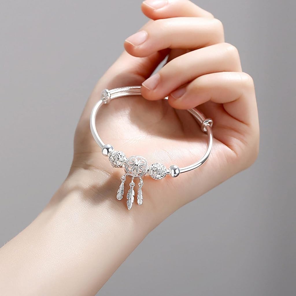 SANNIDHI® Silver Bracelet for Women Creative Dreamcatcher Electroplate Bracelet,Adjustable Size,Fashion Stylish Jewelry Bracelet for Girls, With Gift Box