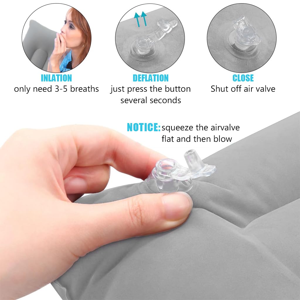 HANNEA Inflatable Pillow for Travel and Camping featuring Ergonomic Support | 16.9x10.36 in Soft Flocked PVC