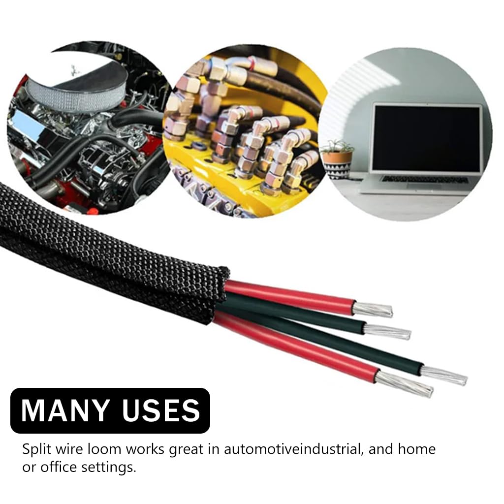 Supvox 6.6ft Cable Protector Wire Loom Tubing Sleeve Split Sleeving for USB Power Cord Audio Video Cable Cable Jacket Protect Mouse Cat from Chewing Cords - Black