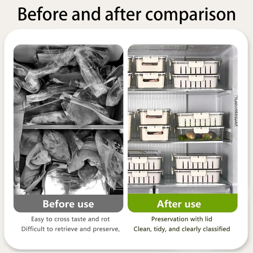 Zibuyu Fridge Storage Containers with Drain Basket and Airtight Lid for Fresh Produce | PET Crisper Box for Kitchen and Picnic Use