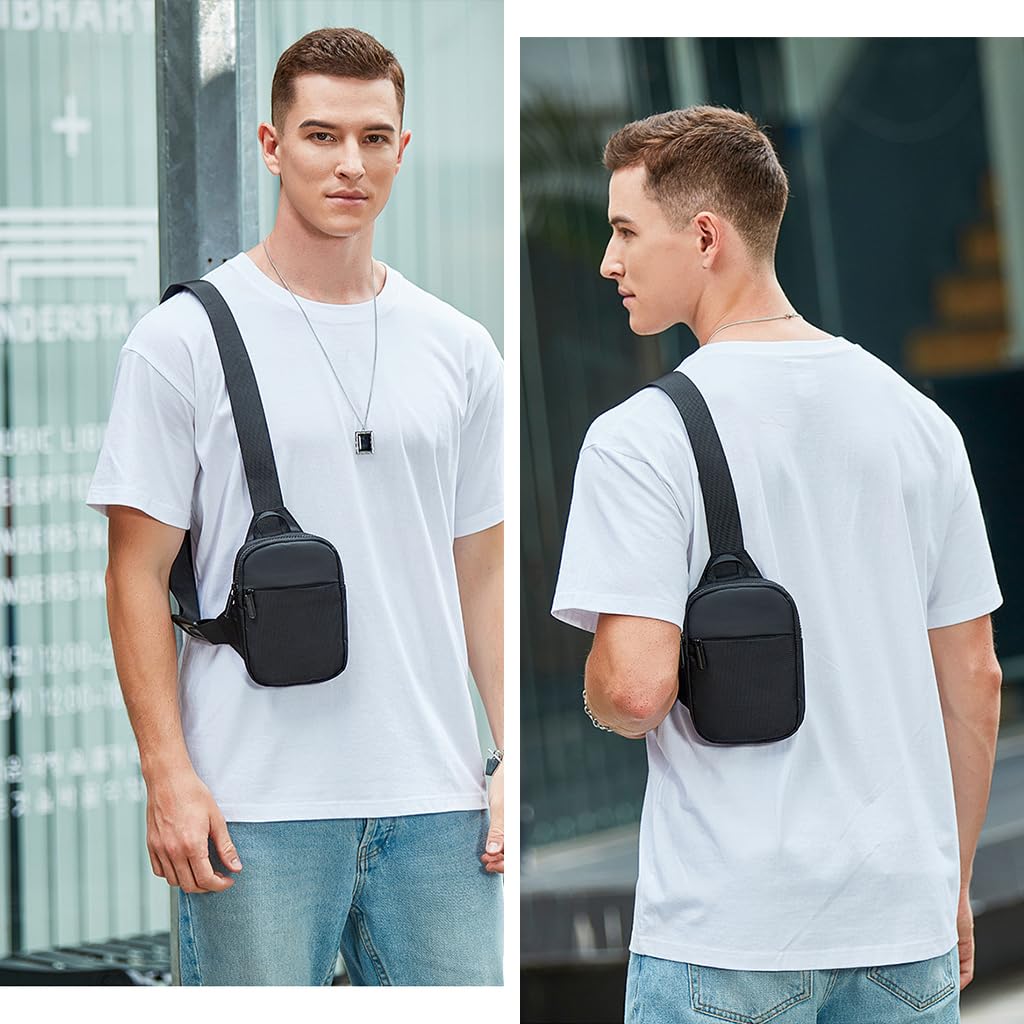 GUSTAVE Small Sling Bag for Men with Double Zipper Compartments 5.7x1.8x7.5 in | Waterproof Nylon Crossbody