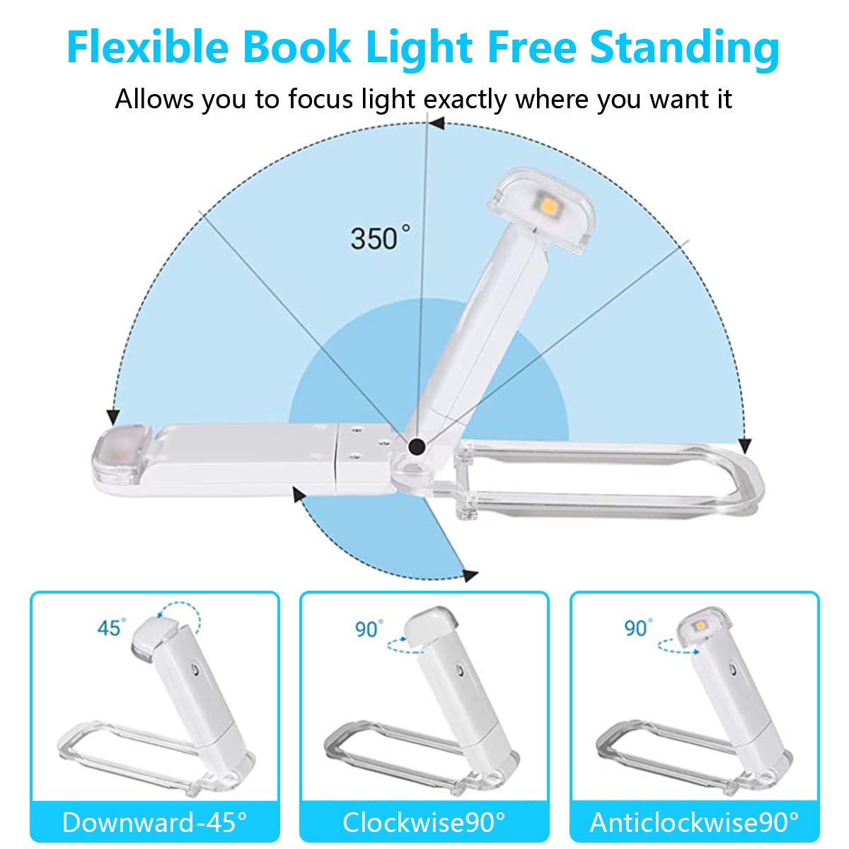 HASTHIP Mini Book Reading Light for Bedtime Reading featuring Clip On Foldable Design | USB Rechargeable Warm LED with 2 Brightness Levels and 8 Hour Runtime