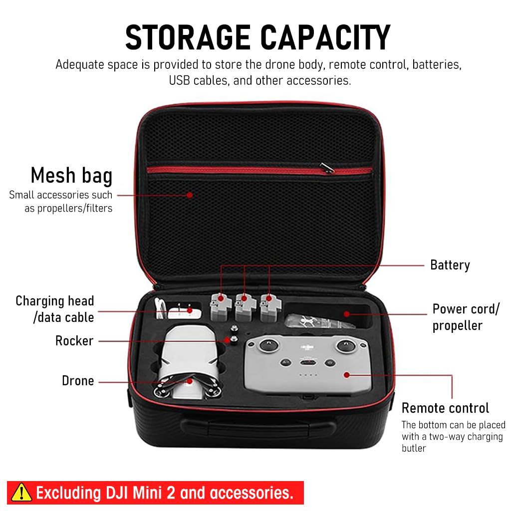 ZORBES Nylon Travel Carrying Case for DJI Mini 2 with Smooth Double Zipper 29×21×11cm | PU Hard Cover and Adjustable Shoulder Strap