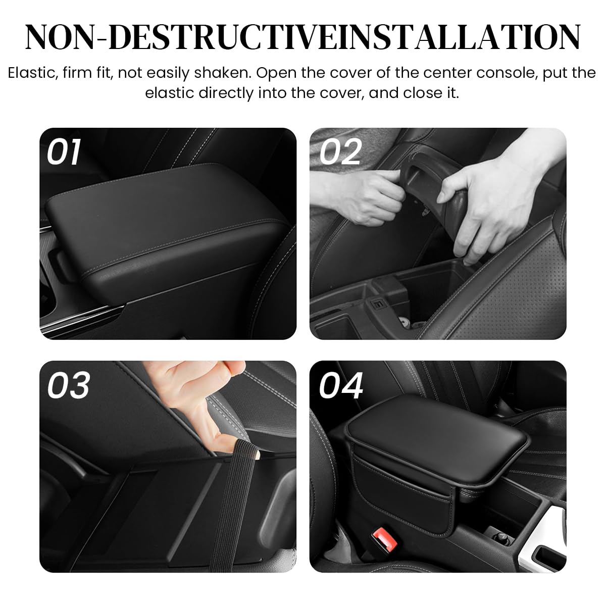 STHIRA® Car Center Console Armrest Pad Fashion PU Car Center Console Cover with 2 Storage Pouches Universal Center Console Armrest Cushioning Pad Armrest Cover Car Organizer, Black