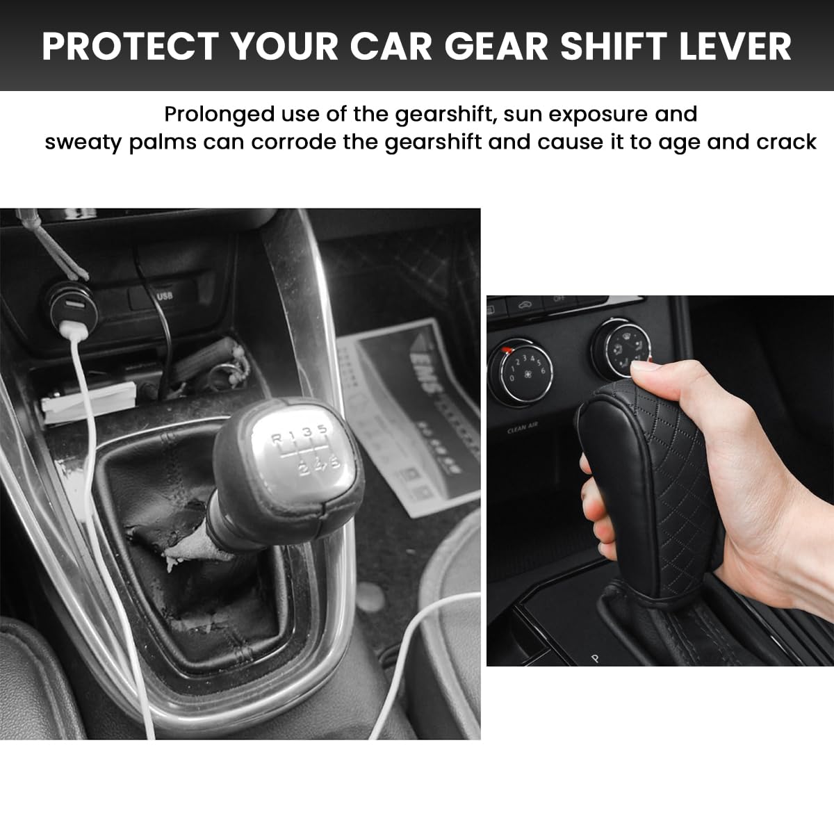 STHIRA Car Gear Knob Cover for Scratch Protection with Anti Slip Fit 12 x 9 x 5cm Black 2PCS
