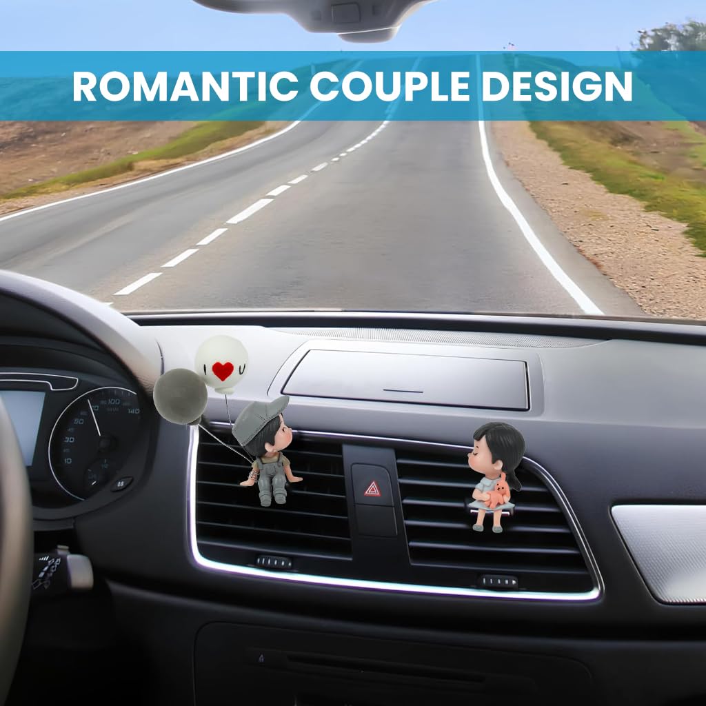 ZIBUYU Car Ornament for Dashboard and Mirror with Adhesive Base 9x5x3cm Resin Couple Figurine | Grey Romantic Décor Gift