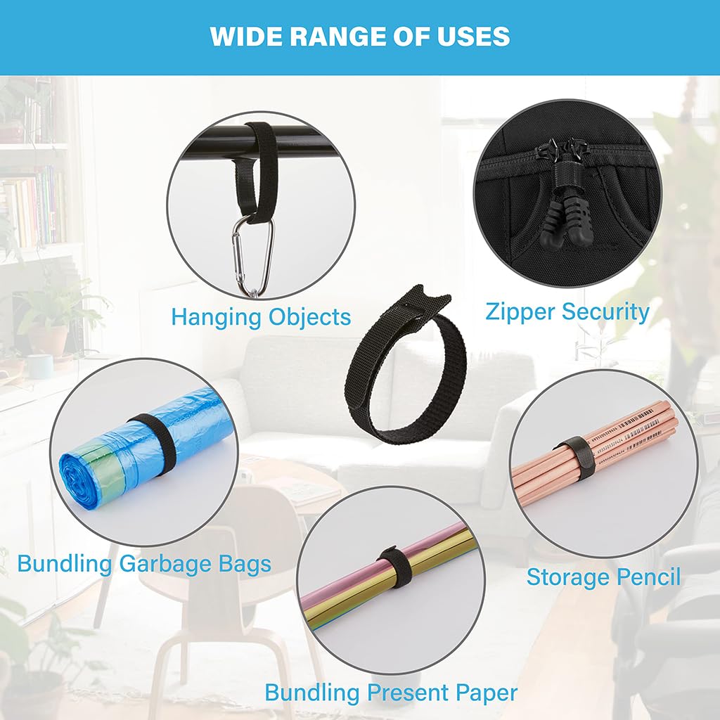 ZIBUYU Cable Organisers for Desk and TV Setup with Self Adhesive Velcro Straps 100pc | Reusable Nylon Ties