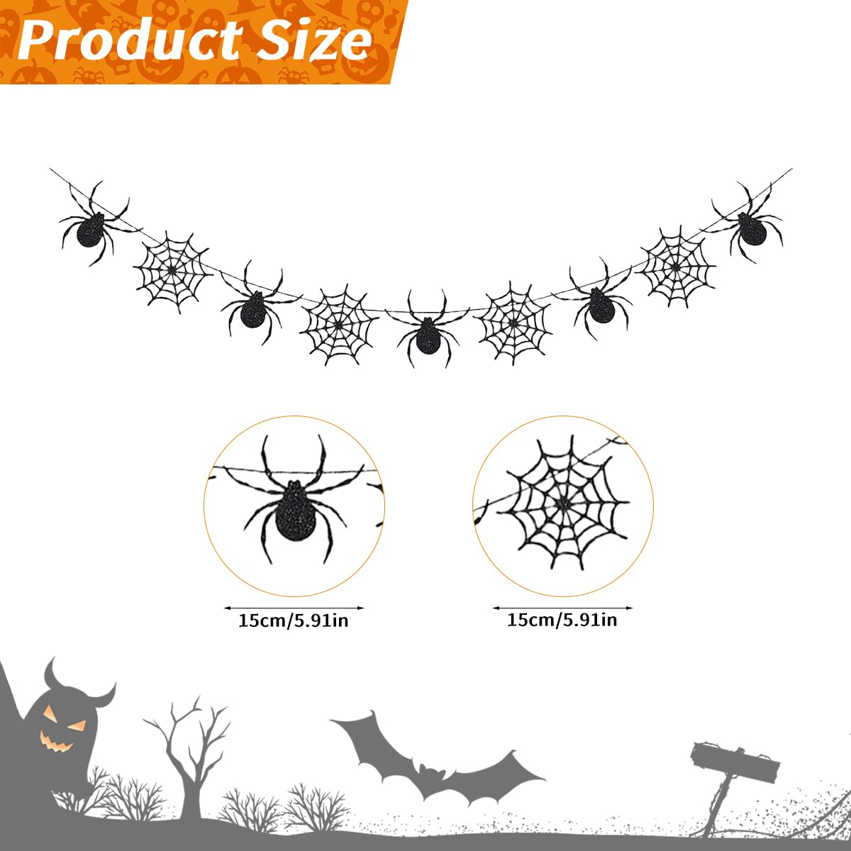 HASTHIP Halloween Wall Decoration for Room and Window with DIY Felt Spider Web Garlands | Pack of 2