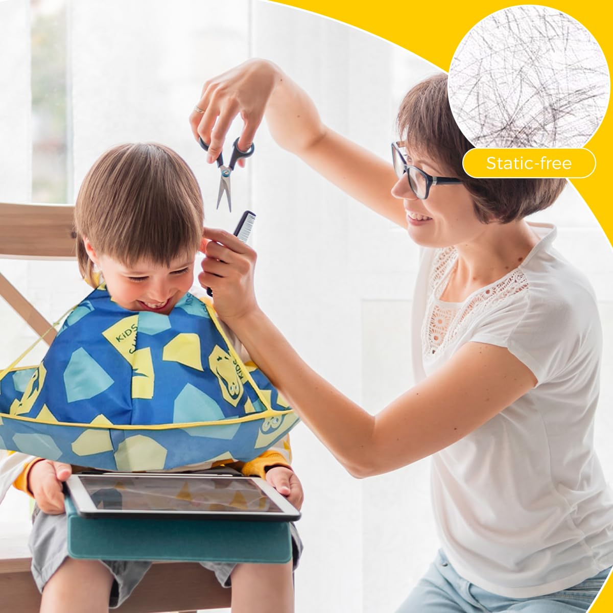 SNOWIE SOFT Hair Cutting Cape for Kids with Umbrella Hair Catcher and 30–40 cm Adjustable Neck | Waterproof Polyester Apron for Home or Salon Use