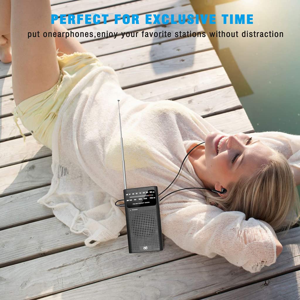 Portable HiFi AM FM Radio for Indoor and Outdoor Use with 3.5mm Jack and 2AA Battery Power