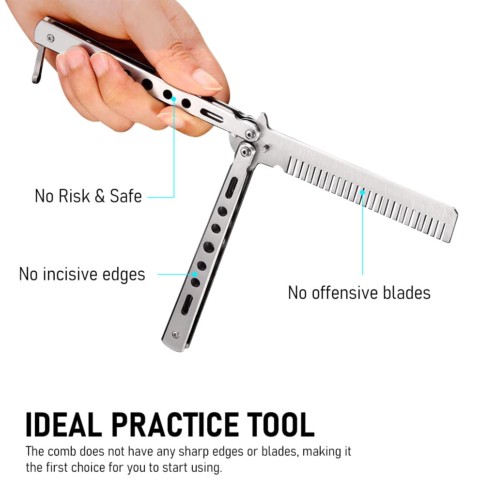 MAYCREATE Butterfly Comb for Training with Hex Screw Fixing and 22cm Folding Design | Stainless Steel