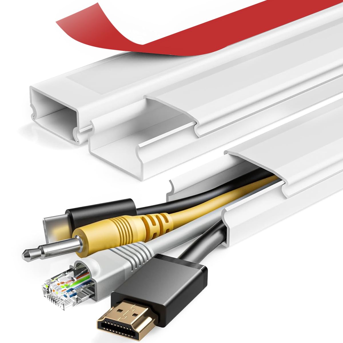 Serplex Cord Hider for Wall Cable Management with Sliding Holder 3Pcs 15.7 in White | PVC Wire Cover