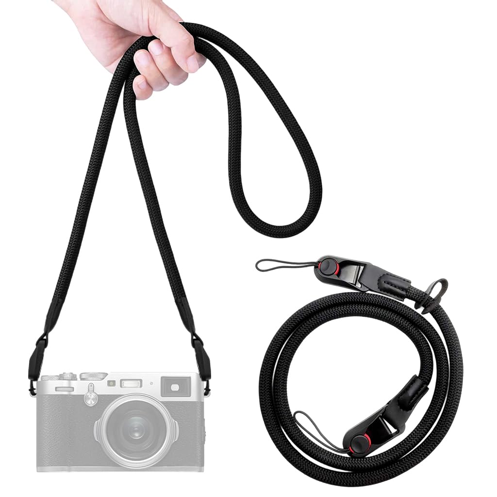 ZORBES Camera Strap for DSLR and Mirrorless with Quick Release and 110cm Nylon Rope | Black Crossbody Hands Free Design