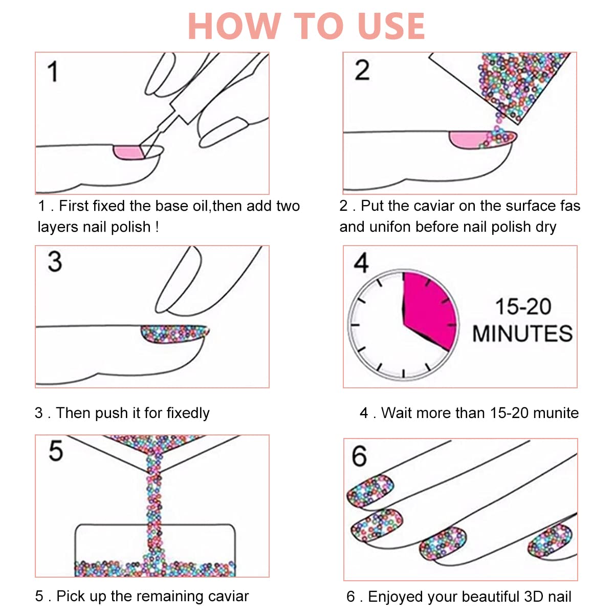 MAYCREATE Caviar Beads Nail Crystals for 3D Nail Art with 0.6–0.8mm Glass Pixie Beads | 4 Colors