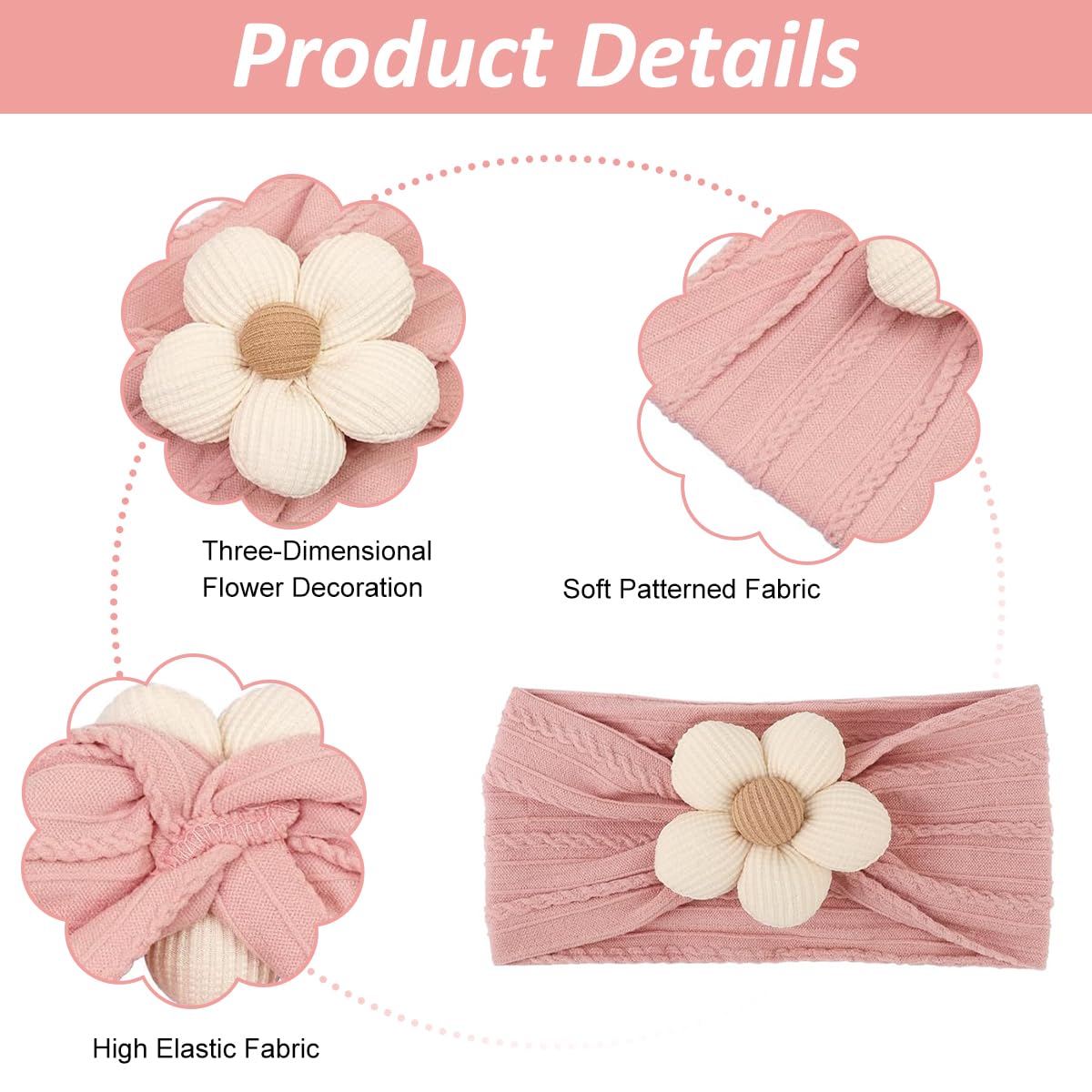 SNOWIE SOFT Baby Headband Set 3 Pcs with Stretchy Nylon Bands for Newborn Girls | Adorable Gift