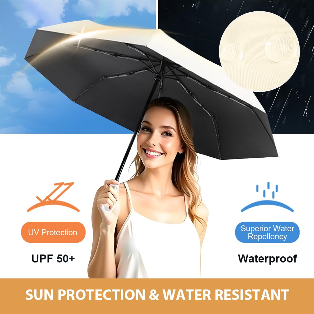 PALAY Automatic Folding Umbrella for Women with One Button Open Close | Sun and Rain Proof Compact Design