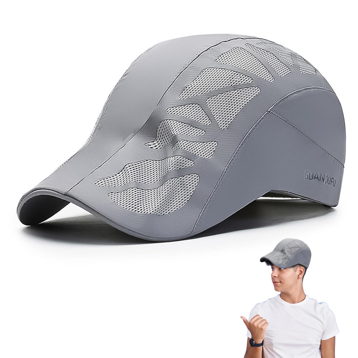 GUSTAVE® Cap for Men, Sport Baseball Caps for Men, Sun Hats for Men Stylish Women with Chin Cord Stylish Adjustable Ultra Lightweight Grey