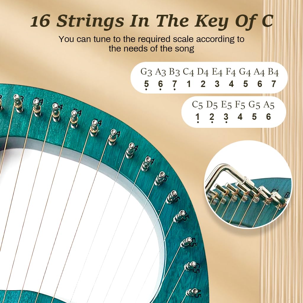 PATPAT Harp Instrument for Beginners with 16 Strings and Mahogany Body | Portable Lap Lyre