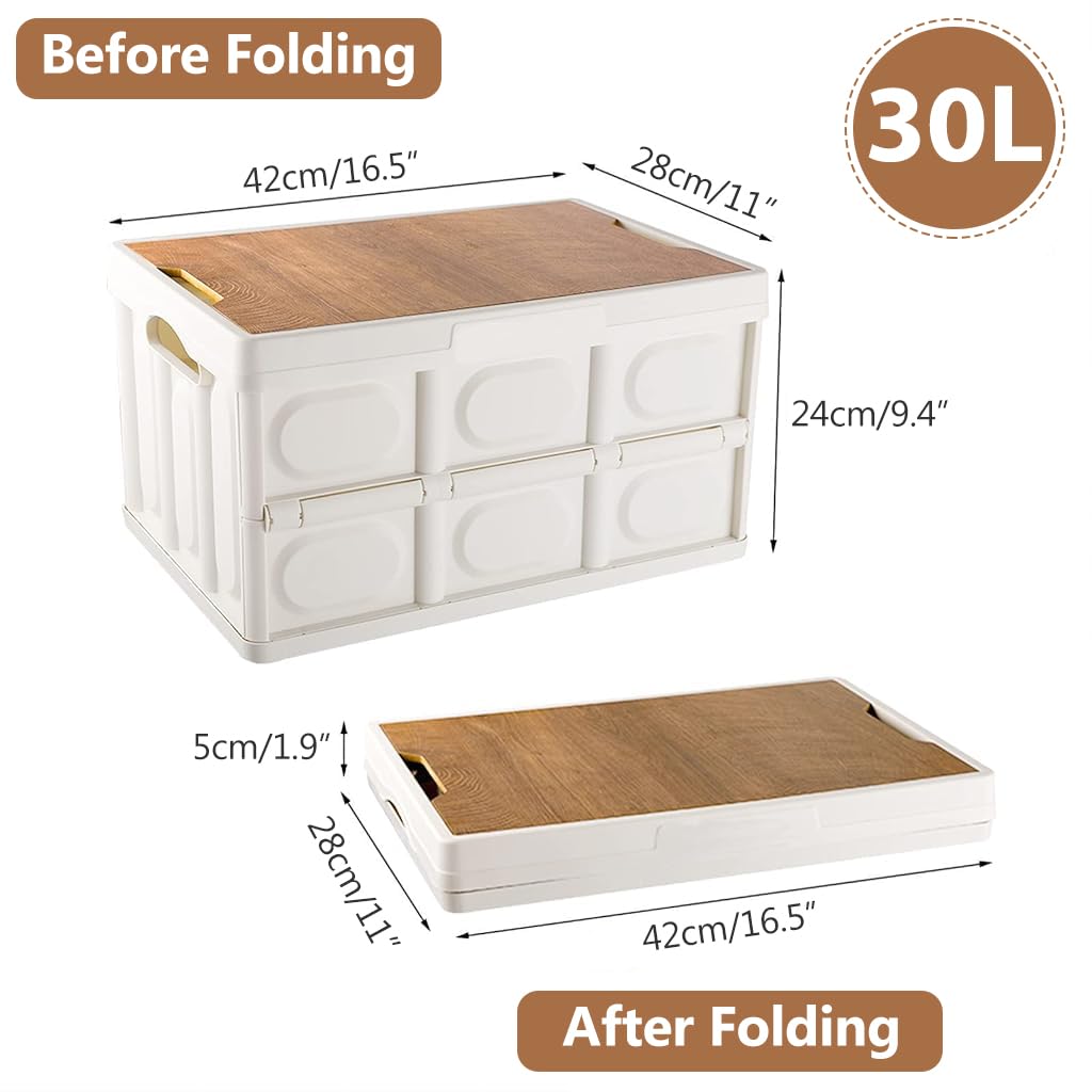 Proberos Camping Storage Box for Outdoor and Car with 30L Capacity and Detachable Wooden Lid | Eco-Friendly PP Organiser
