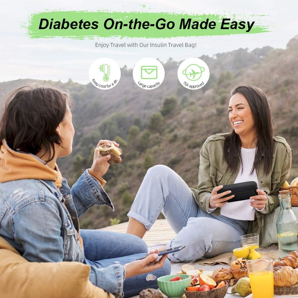 ZIBUYU Insulin Cooler Travel Case with 3 Ice Packs and Temperature Display Black | 8.67×4.33×2.03 in Portable Diabetic Supply Organizer