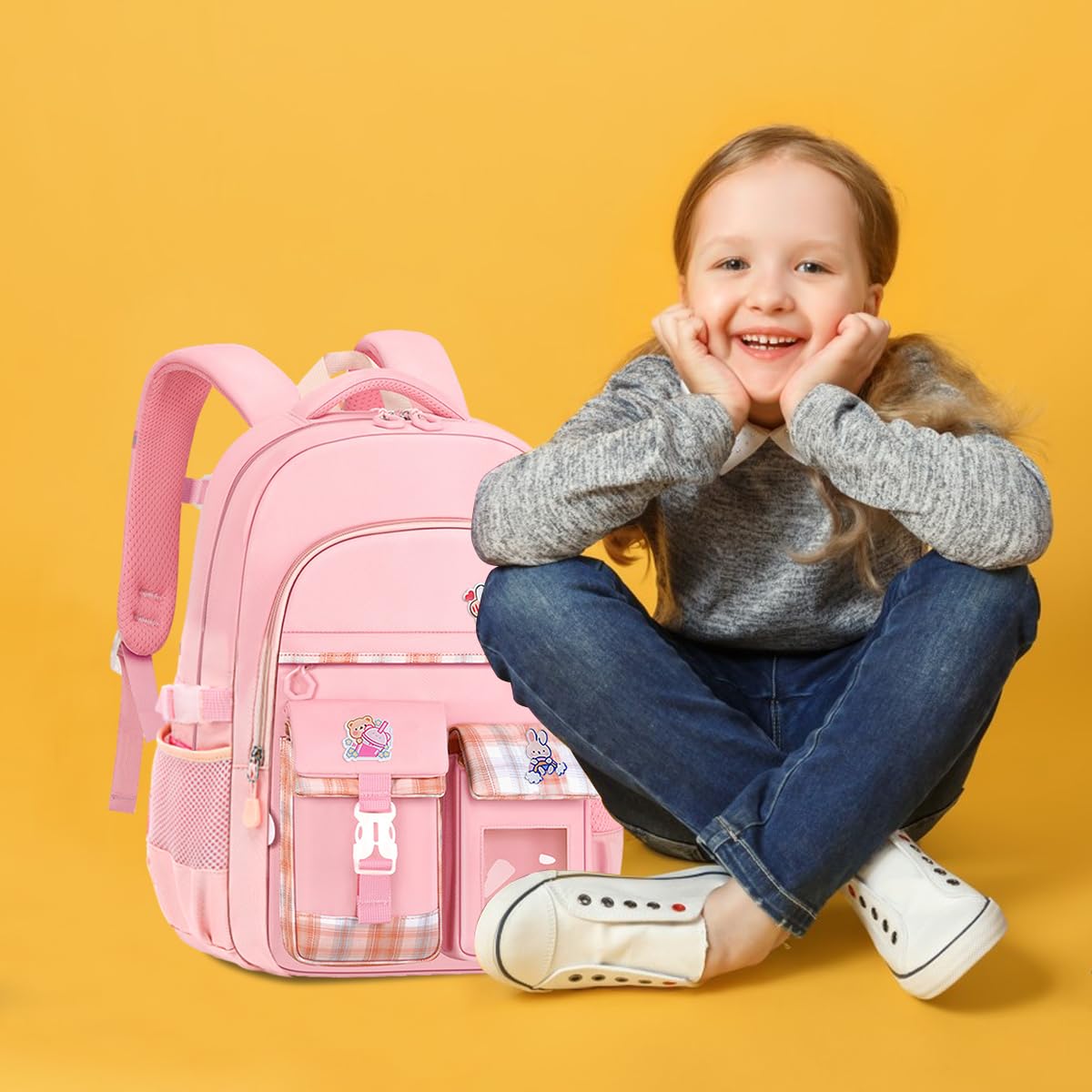 Venzina School Bag for Girls with 41×29×17cm Multi Layer Design and Waterproof Oxford | Ideal for Primary Students 6–10 Years