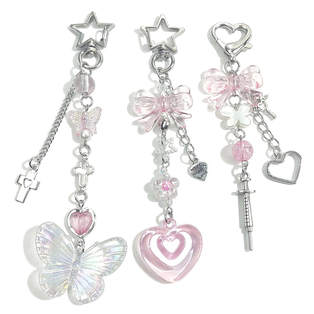 SANNIDHI Keychain Set for Bags and Backpacks with 3 Resin Charms | Y2K Style for Girls