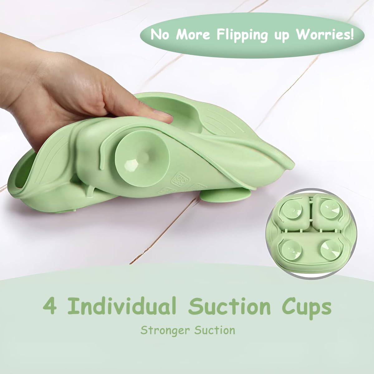 SNOWIE SOFT Baby Suction Plates for Self Feeding with 4 Strong Cups and Spoon & Fork Set