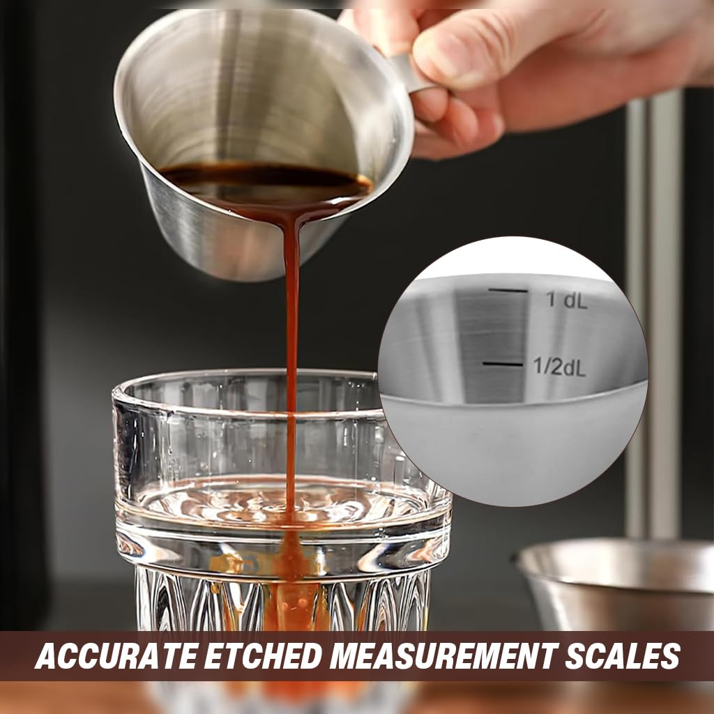 Supvox Espresso Cup for Coffee Brewing featuring Etched Scale and Ergonomic Handle 100ml 304 Stainless Steel | Ideal for Home Baristas