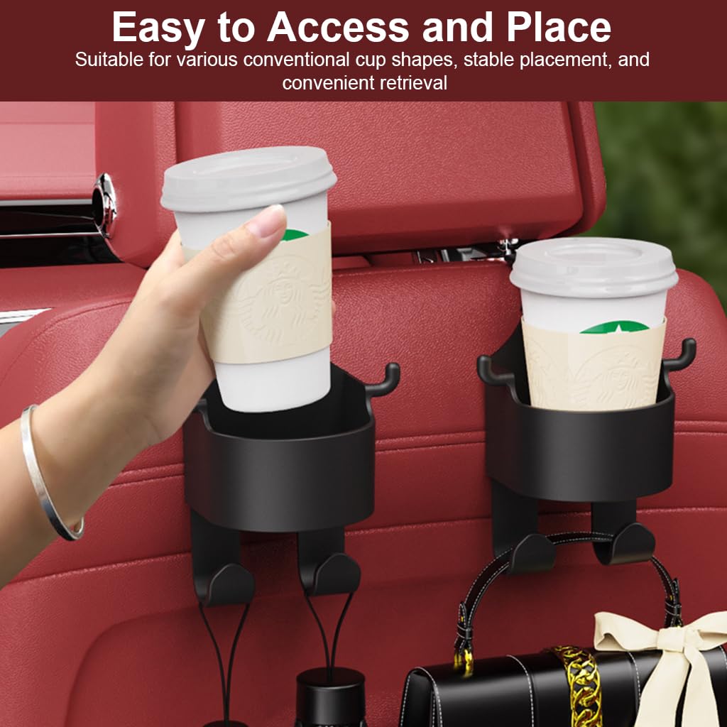 STHIRA Car Organizer Hanger for Headrest with Dual Hooks and Cup Holder | 2Pcs Plastic Set