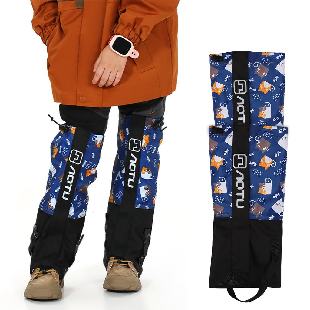 PROBEROS Gaiters for Hiking with Drawstring Hook Closure 13.7 in Waterproof Blue Kids 9–13 | Lightweight Outdoor Protection