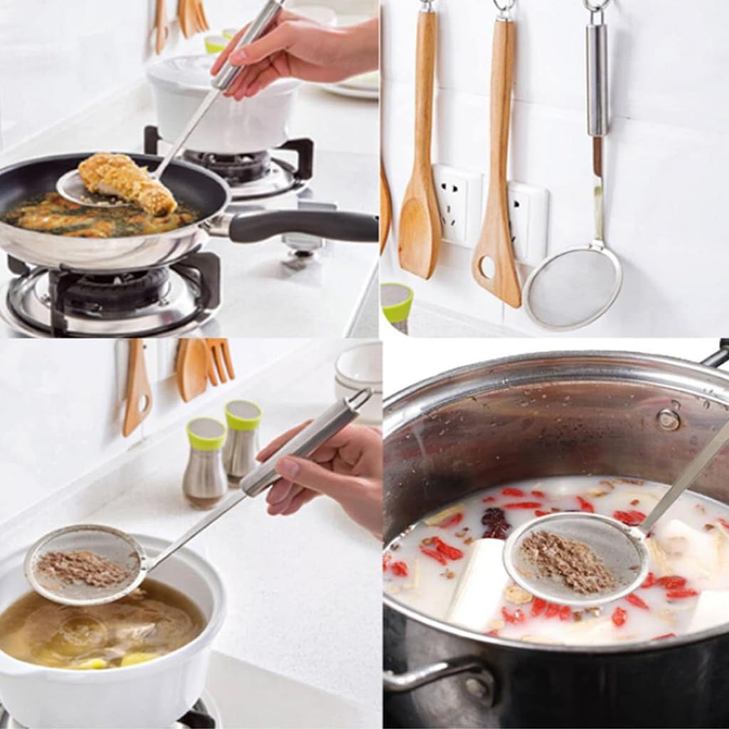 Supvox Stainless Steel Oil Skimmer Spoon for Cooking with 4.7 in Mesh and 13 in Handle