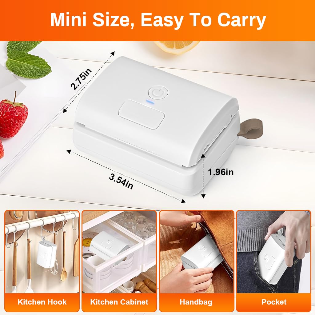 Supvox® USB Vacuum Sealer Machine 3 in 1 Mini Kitchen Vacuum Sealer Machine with Hot Bond Sealing & Air Pumping Function, with Built in Cutter Rechargeable Vacuum Sealer Machine (White)