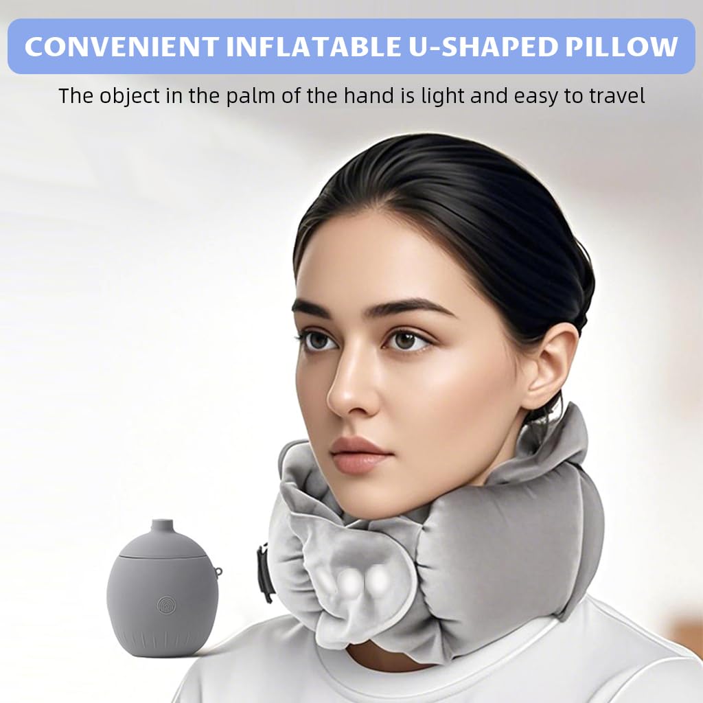 HANNEA Inflatable Neck Pillow for Travelling with Ergonomic Crown Support and Cool Touch Fabric | Packable Cervical Pillow for Neck Pain Relief