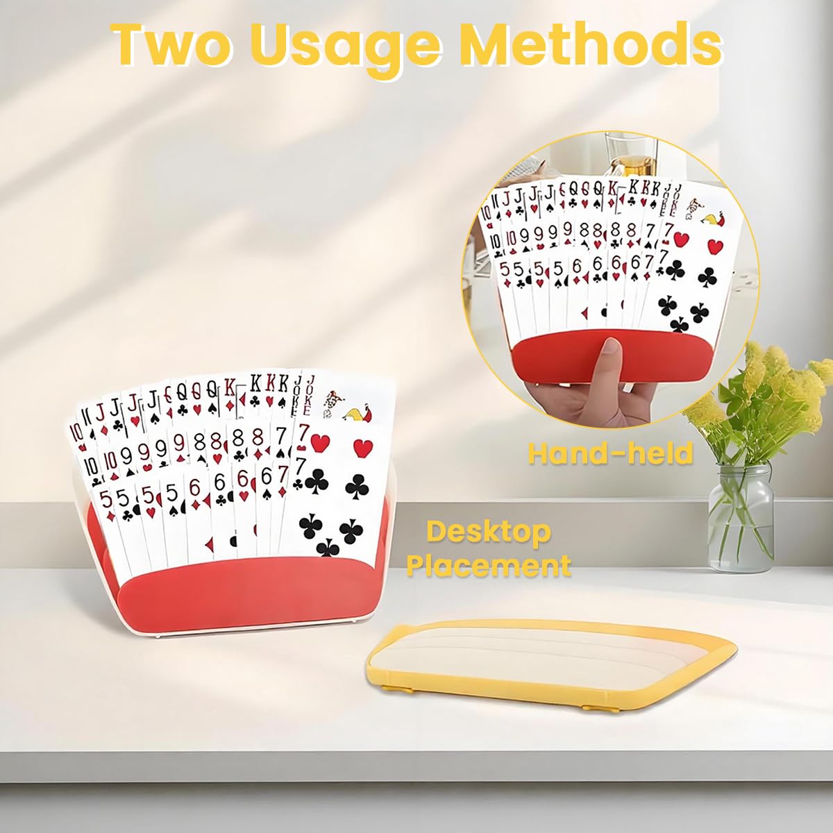 ZIBUYU Card Holders for Playing Cards with 3 Layer Stepped Display and Foldable Stand | 2pcs Red and Yellow Set