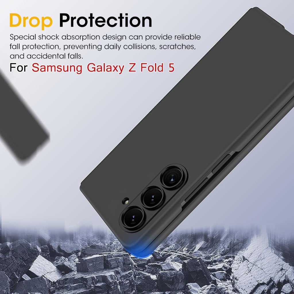 ZORBES Phone Case for Samsung Galaxy Z Fold 5 with Outer Display Protector | Black PC Anti‑Scratch Cover