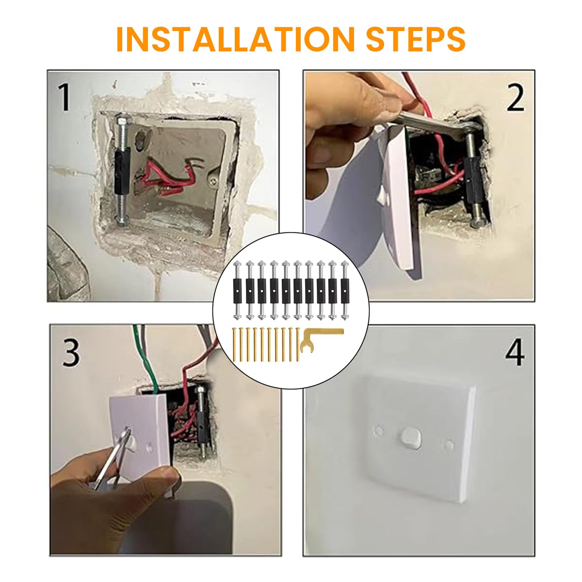 Serplex® Electric Wall Socket Repair Kit for 86 Type Wall Socket, with 10Pcs Insulation Pillars, 10 Screws and 1 Wrench Tool, Universal Electric Wall Socket and Switch Repair Kit for 86mm Faceplates