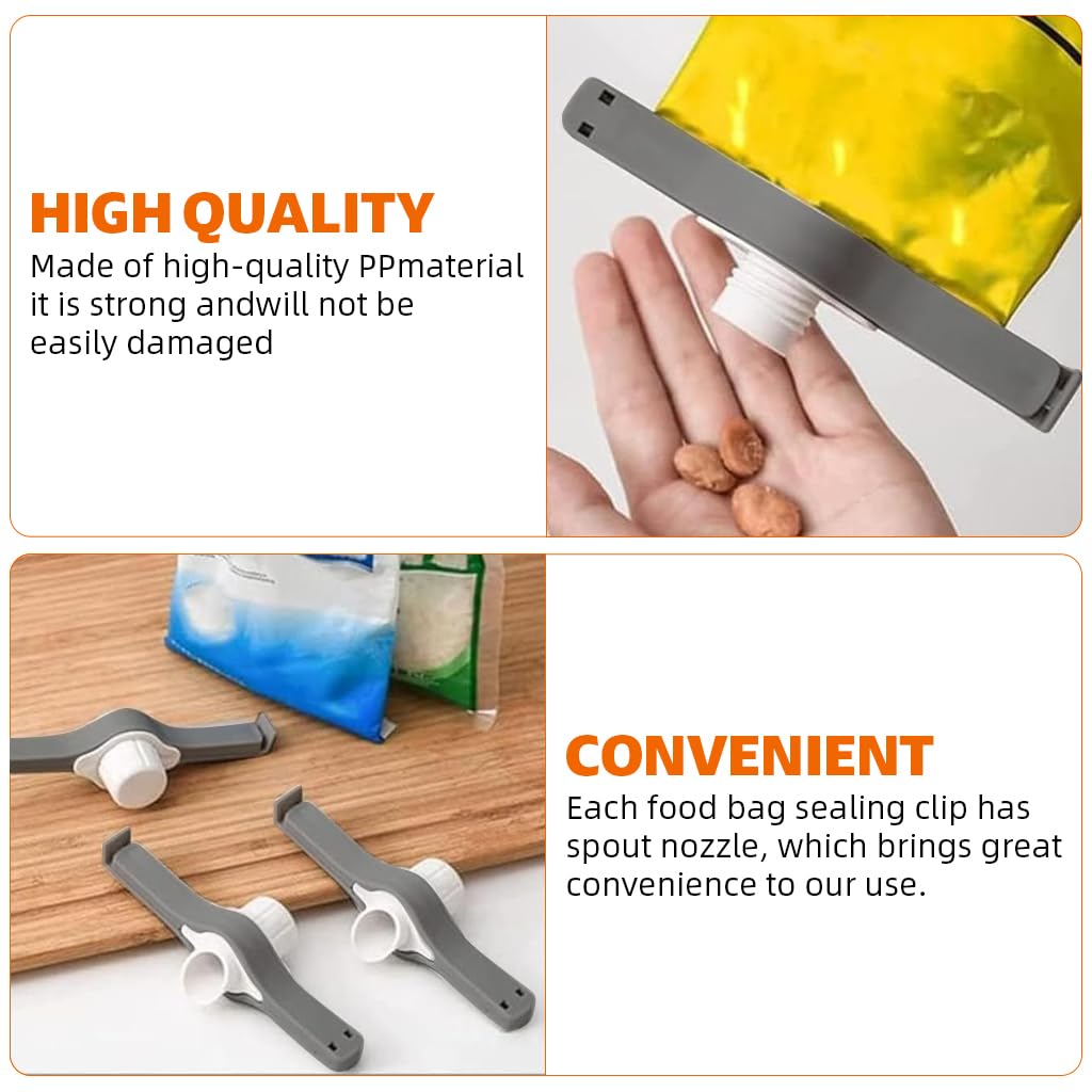 Supvox Food Bag Clips for Cereal and Grains with Pour Spout and Thread Cap | 4Pcs Reusable Plastic Sealers