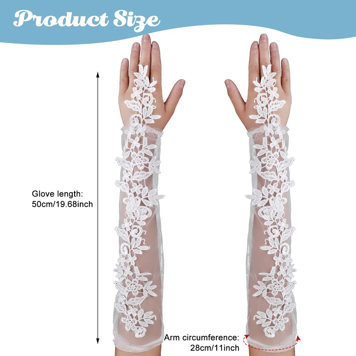 PALAY® Lace Gloves Wedding Gloves for Bride, Elbow Length Bridal Gloves, Flower Jacquard Tulle White Gloves for Women, Elegant Banquet Sleeve White Gloves for Wedding