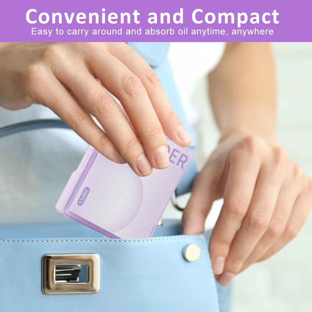 MAYCREATE Face Blotting Paper for Oily Skin with Mirror and Puff Pad | 200pcs Natural Linen Sheets