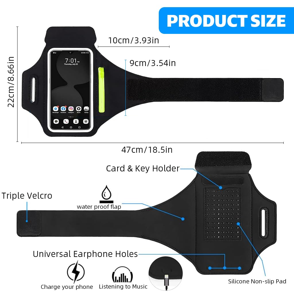 Proberos Running Armband for Workouts with 6.7 in Touchscreen Holder and Zipper Pouch | Adjustable Sweatproof Fit for Men and Women