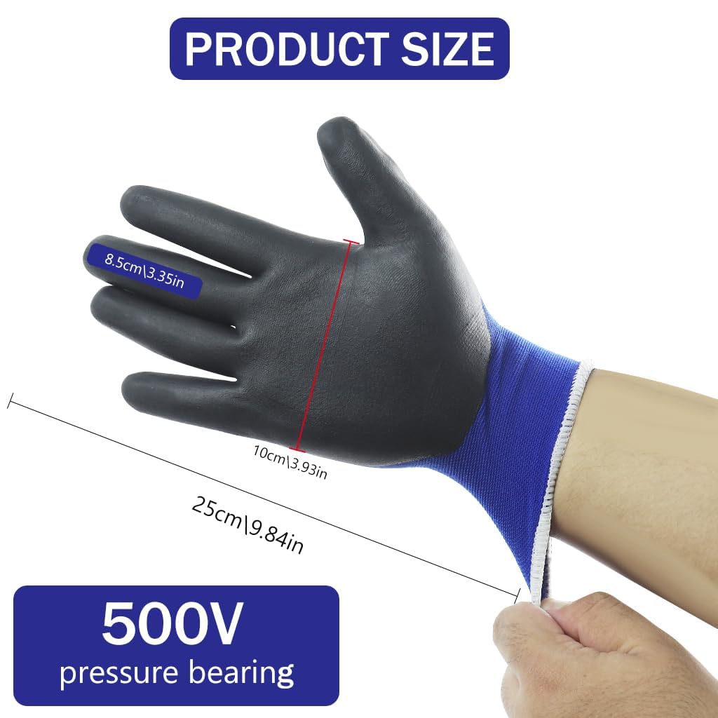 Serplex® Electrical Insulated Gloves 500V Voltage Resistance Electrician High Voltage Gloves Flame Retardant Insulation Work Gloves with Rubber Non Slip Design Electrician Gloves, L