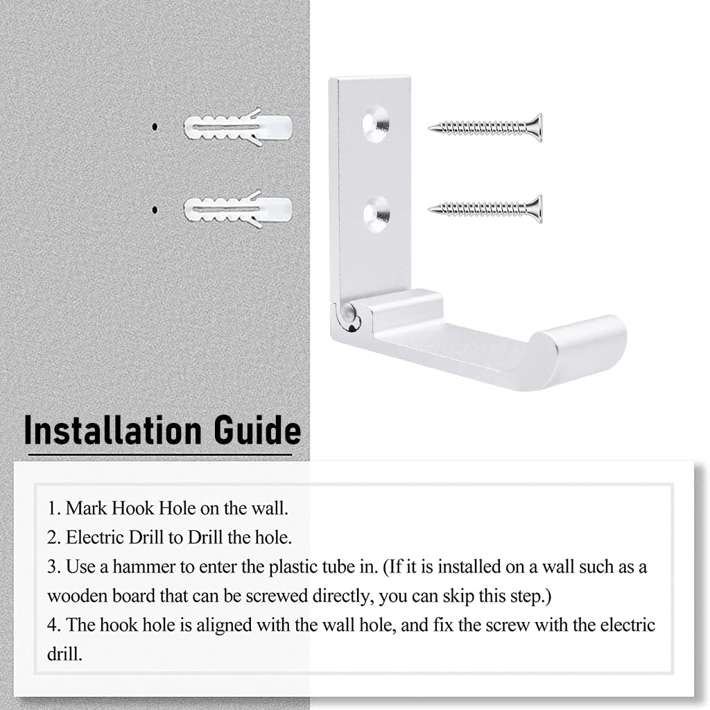 HASTHIP Wall Hooks for Clothes and Towels with 33lbs Load Capacity featuring 90° Folding Design | Matte Silver Aluminum Alloy