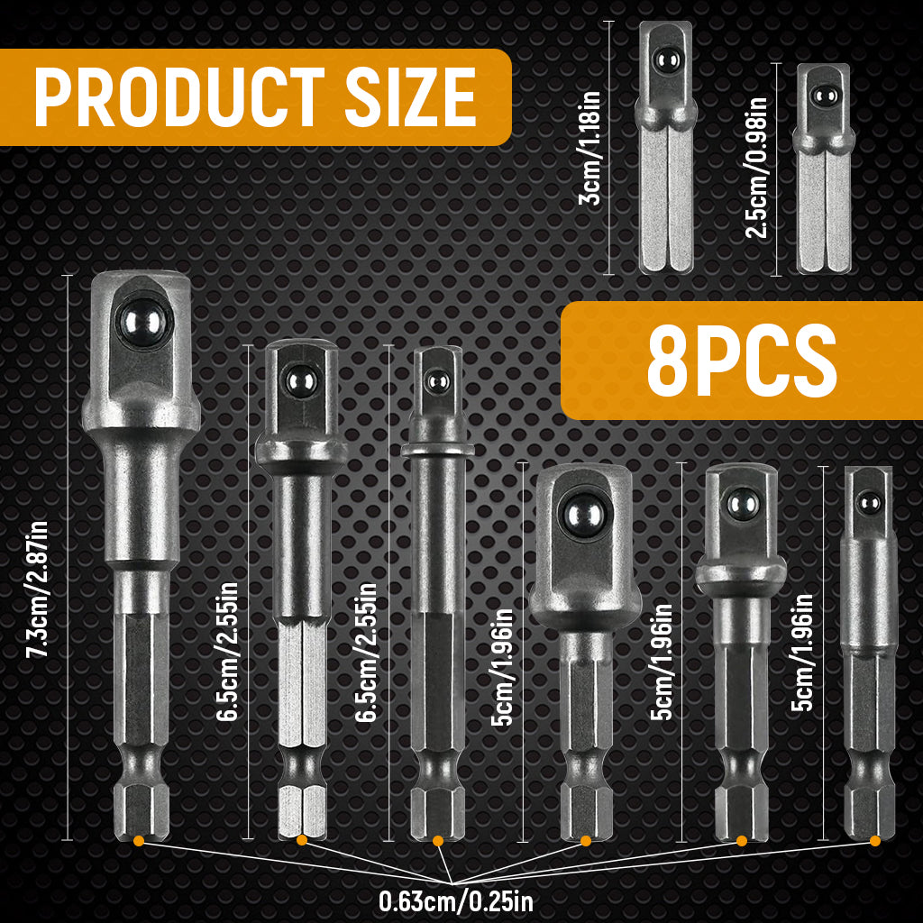 Serplex® 8Pcs Drill Bit Adapter Impact Grade Socket Adapter Set Hex Shank Drill Nut Driver Bit Set Sizes 1/4