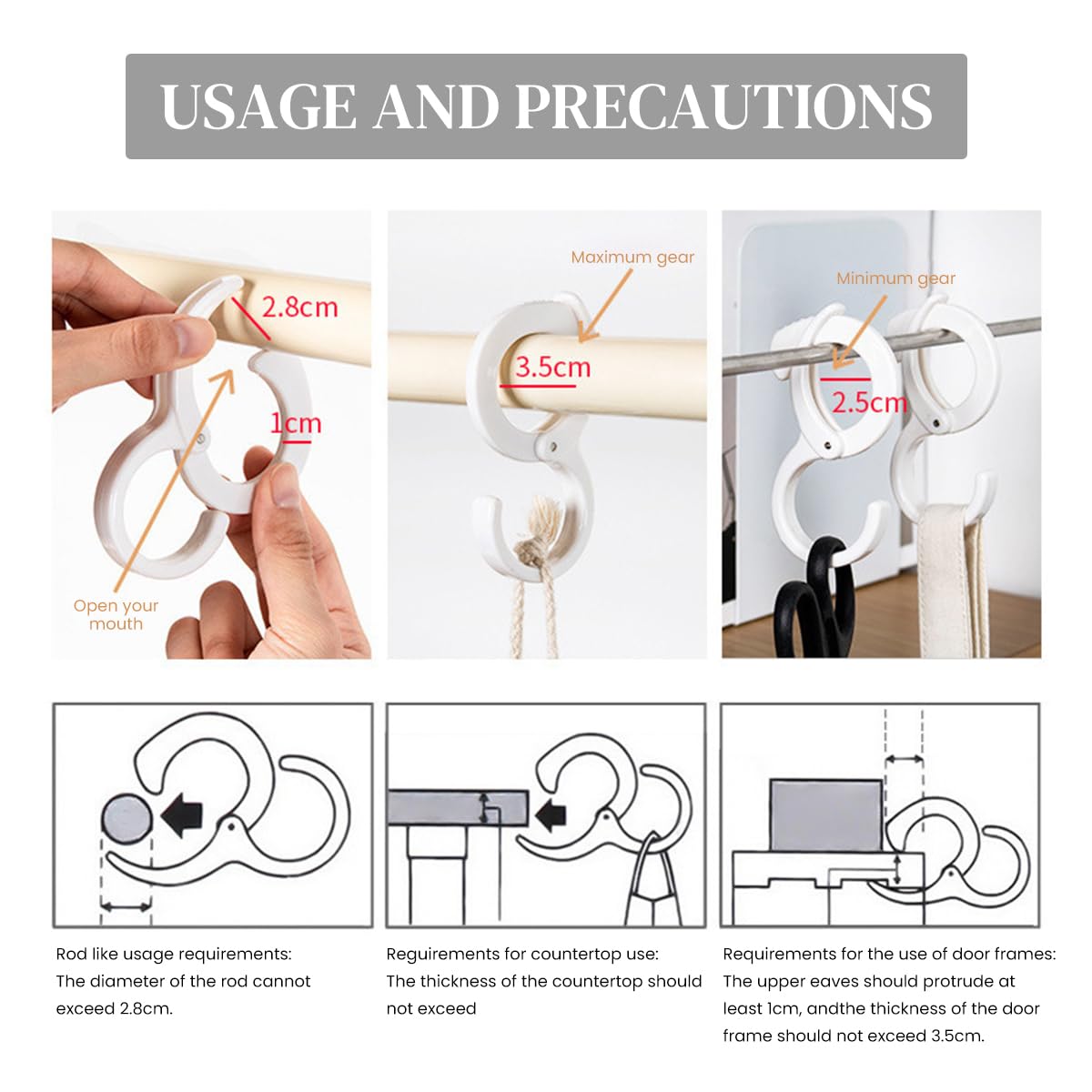 HASTHIP Utility S Hooks for Bike and Household Use with Adjustable Open Loop | 20pcs Plastic Snap-on Design