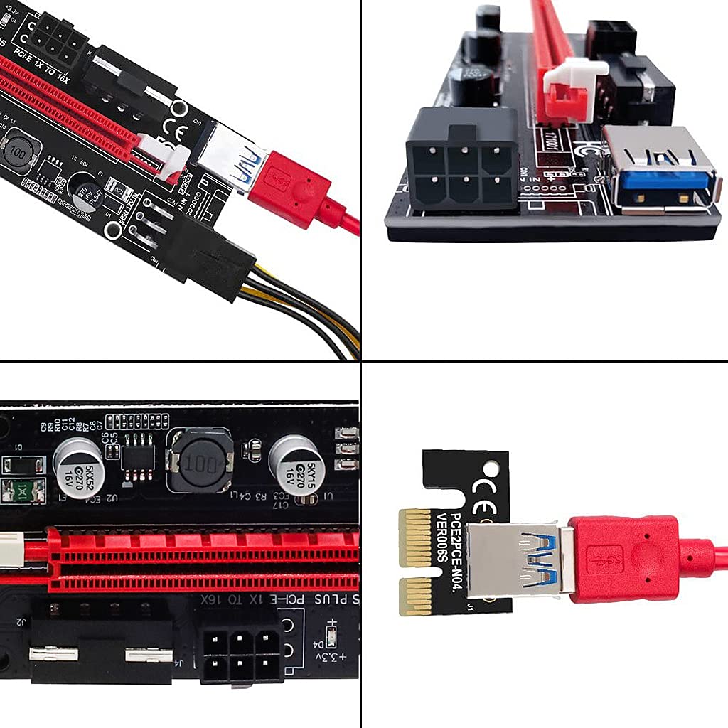 Verilux® Pi+ VER009S Gold PCI-E 6Pin 1X to 16X Powered Pcie Riser Adapter Card & USB 3.0 Graphic Extension Cable GPU Riser Adapter-Mining Bitcoin, Ethereum ETH Zcash ZEC Monero XMR (VER009S 2 Pack)