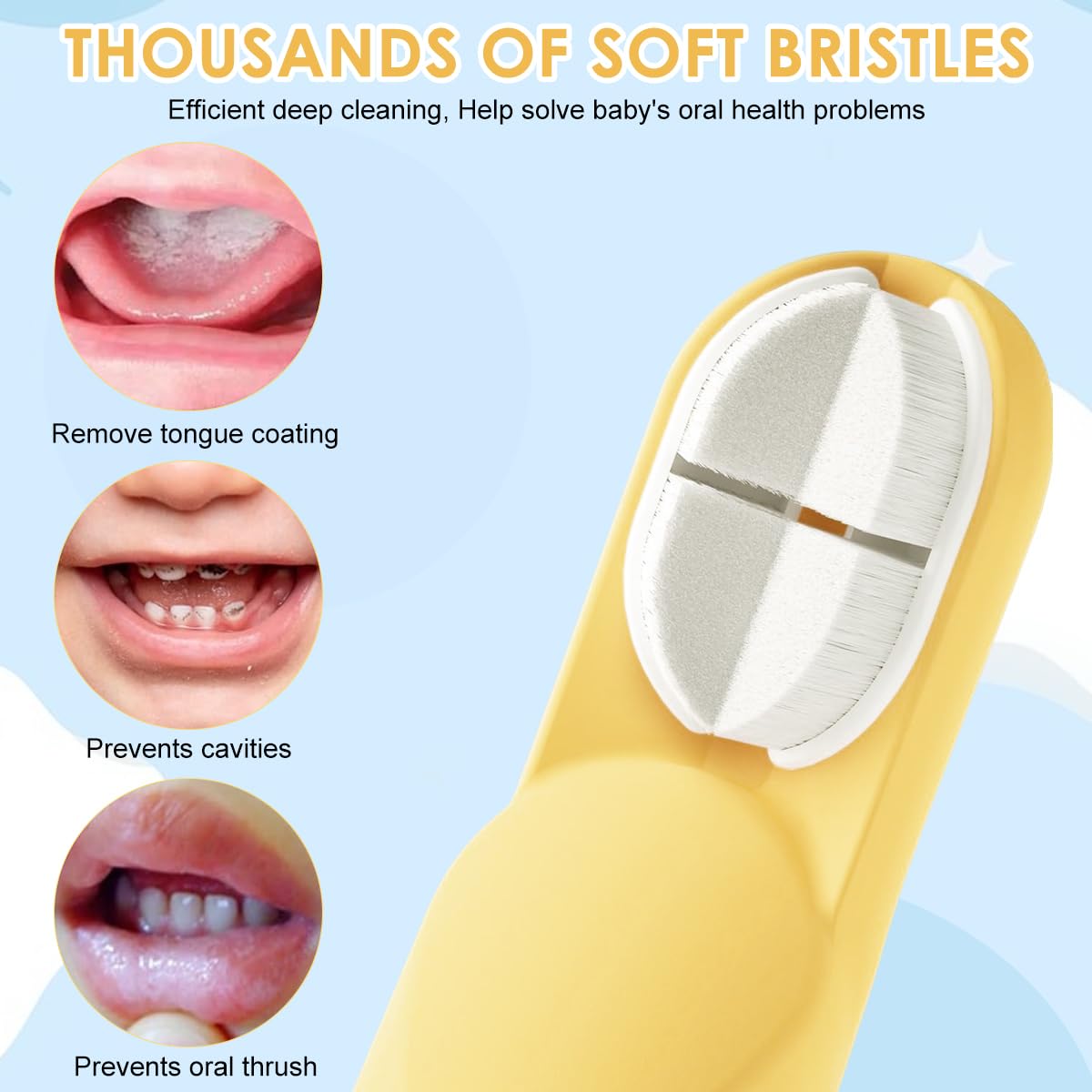 ZIBUYU Soft Finger Brush for Babies 9–18 Months with Triple-Sided Silicone Bristles | Yellow