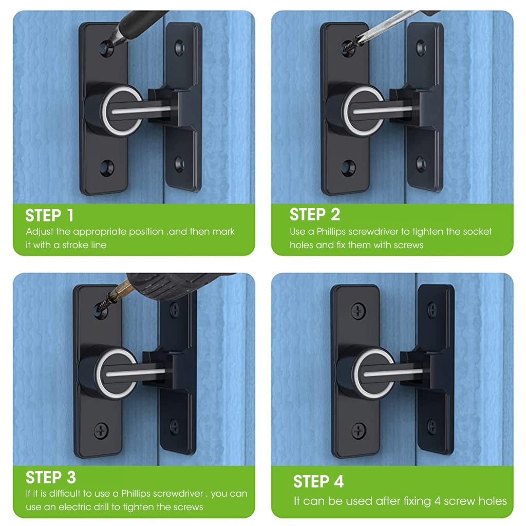 HASTHIP® Sliding Door Locks, 90 Degree Heavy Duty Barn Door Lock Hardware with Reflective Strip Mark, Barn Sliding Door Latch Lock Suitable for Garden, Bathroom, Outdoor, Garage, Windo (Black)